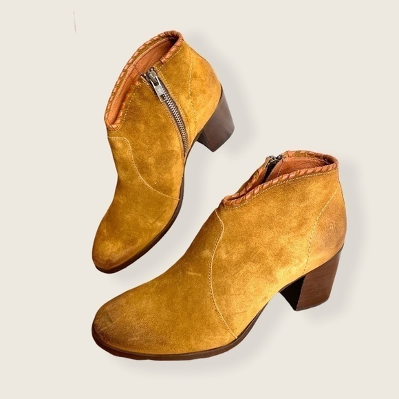 Frye Nora Chestnut/Tan Leather Suede Zip Heeled Fall/Winter/Spring Ankle Booties - Picture 9 of 16